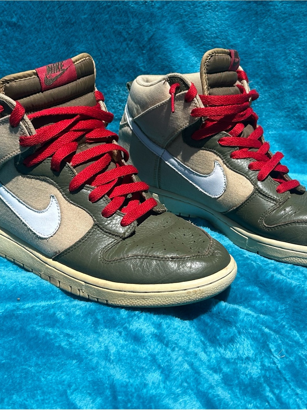 Nike Men’s High-Top Sneakers in Olive, Red & White